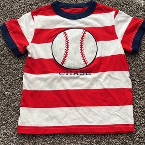 Red and White Striped Kids Baseball Shirt
